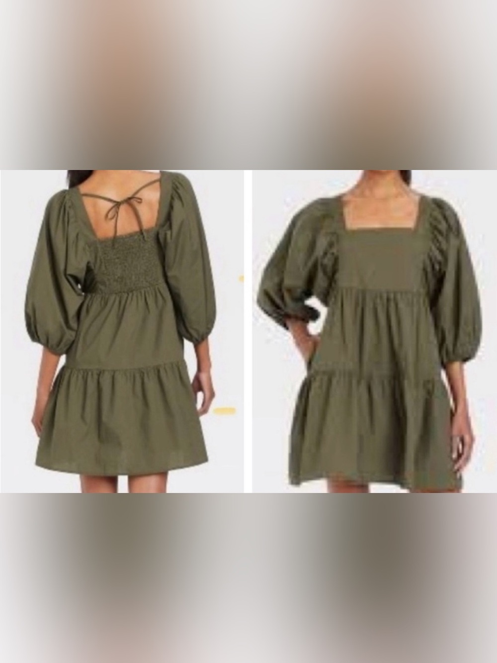 Who What Wear Olive Green Puff-Sleeve Tiered Mini Dress